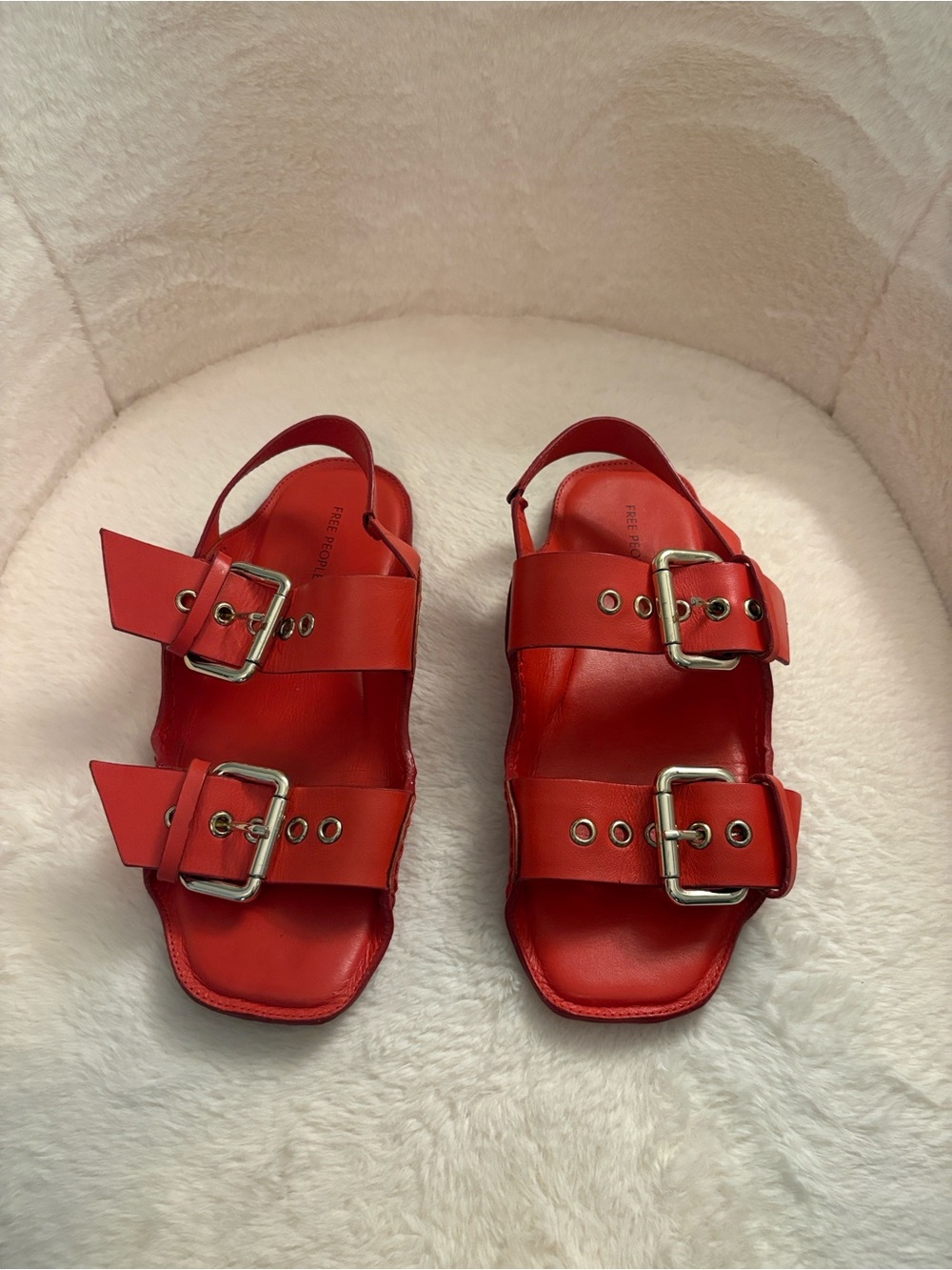Free People Blossum Buckle Red Leather Sandal